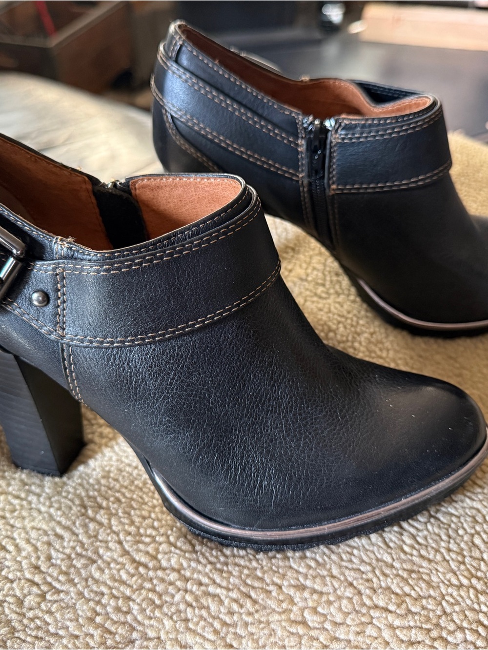 Sofft Black Leather Ankle Booties with Buckle Detail